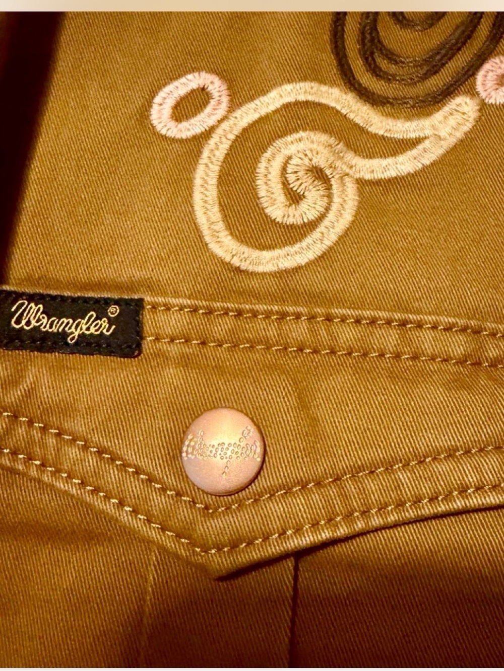 Wrangler Mustard Tan Embroidered Button-Front Jean Jacket - Picture 4 of 6